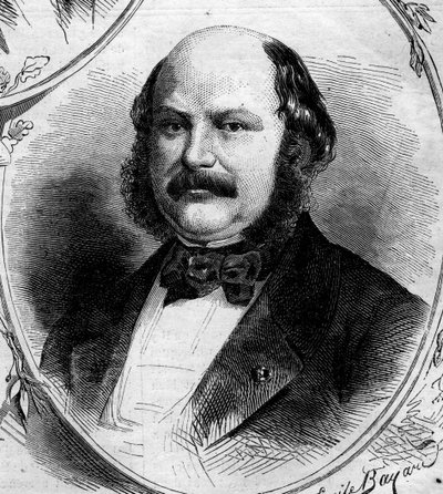 フランスの銀行家・政治家であるマクシミリアン・ジュール・マルクス・ケーニヒスウォルター（1817-1878）の肖像。1862年4月19日付「Le Monde Illustré」262号に掲載された版画。 作： French School