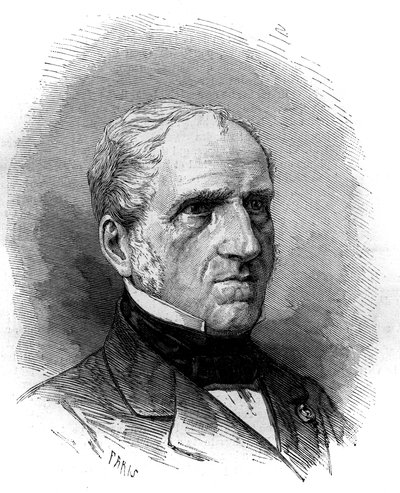 フランスの数学者、ミシェル・シャルル（1793-1880）の肖像。1881年1月1日付「Le Monde Illustré」1240号に掲載された版画。 作： French School