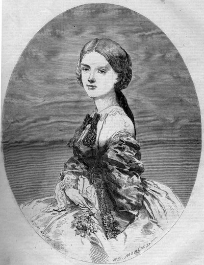 ナポレオン皇太子（1822-1891）の後妻であるサヴォワ公爵夫人クロチルデ（1843-1911）の肖像。1859年1月29日付「Le Monde Illustré」94号に掲載された版画。 作： French School
