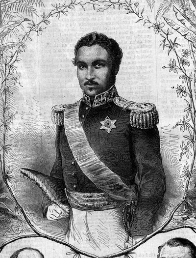 マダガスカル王、ラダマ2世（1829-1863）の肖像。1862年5月31日付「Le Monde Illustré」268号に掲載された図版。 作： French School
