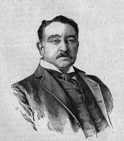 南アフリカ（トランスバール）のケープタウン植民地のイギリス人総督、サー・セシル・ローズ（1853-1902）の肖像。1月16日の "La gazette du dimanche "に掲載されたエングレーヴィング 作： French School