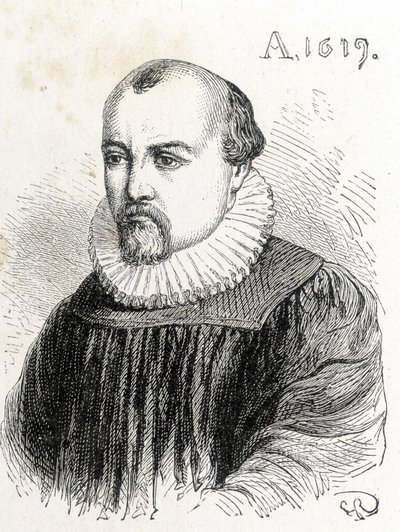 フランスの物理学者ソロモン・ド・コーズ（1576-1624）の肖像 - 1896年の "Album of Science; illustrious scholars; Great Discoveries "に掲載。 作： French School