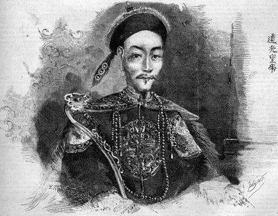 清朝の中国皇帝、トア・クワン（トア・クワンまたは大光）（1782-1850）の肖像。1859年11月19日付「Le Monde Illustré」136号に掲載された版画。 作： French School