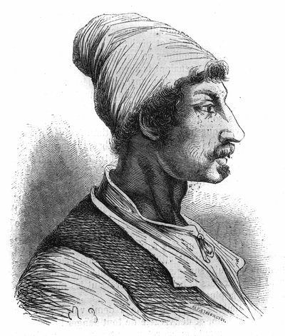 ナポリの漁師で、1647年にナポリでスペイン人に対する反乱の首謀者となったトマソ・アニェッロ（マサニェッロ）（1622-1647）の肖像。1852年のエングレーヴィング。 作： French School