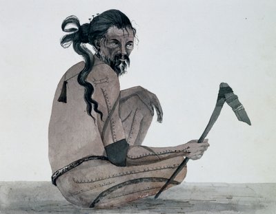 カロライン群島、ウアラン島出身者の肖像、水彩画（ジュール・ルイ・ルジューヌ作、『世界一周の船旅』より 作： French School