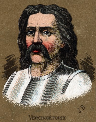 ガリア人の王Vercingetorix（前72-46）の肖像。1890年頃のクロモリトグラフ。 作： French School