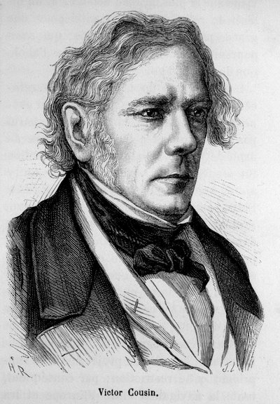 フランスの哲学者、ヴィクトル・クーサン（1792～1867）の肖像（アンリ・マルタン著『フランス史』所収）。 作： French School