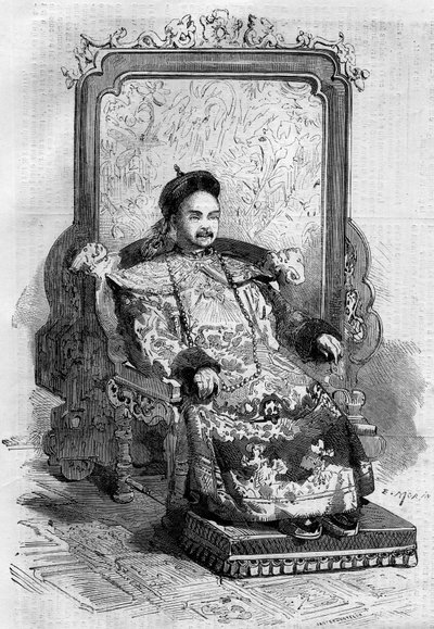 清朝の中国皇帝、献帝（1831-1861）の肖像。2月2日付「Le Monde Illustré」199号に掲載された図版 作： French School
