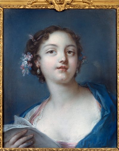 楽譜を読む少女の肖像 匿名の絵画18世紀 シャンティイ、コンデ美術館 作： French School