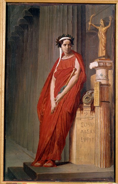 マドモアゼル・レイチェルと呼ばれるコメディアン、エリザベート・フェリックス（1821-1858）の肖像は、悲劇を体現している エコール・フランセーズの絵画 作： French School