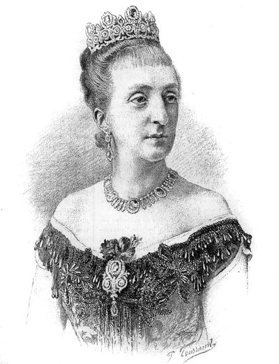 パリ伯爵夫人マリー＝イザベル（Marie-Isabelle）・ドルレアン（1848-1919）の肖像。1886年5月22日付「Le Monde Illustré」に掲載されたエングレーヴィング。 作： French School