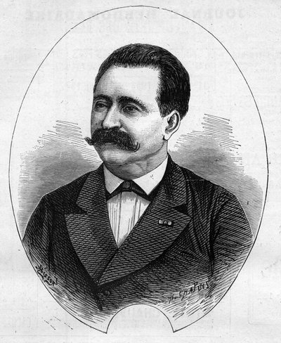 ニコライ博士」（Faure Nicolay、フランスのマジシャン）の肖像。1877年6月9日付「Le Monde Illustré」1052号に掲載された版画。 作： French School