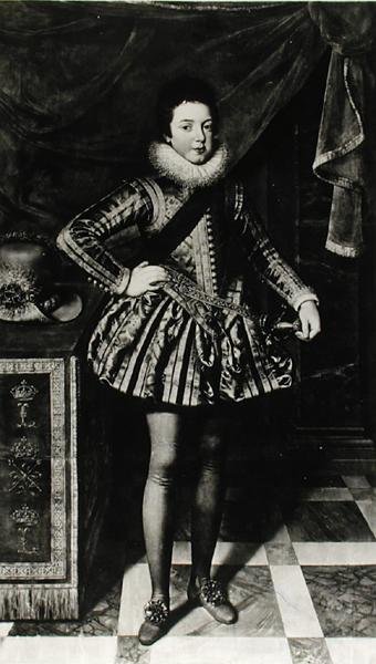 幼少期のルイ13世（1601-43）の肖像 フランス・ナバラ王 1611年頃 油彩・キャンバス （モノクロ写真 作： French School