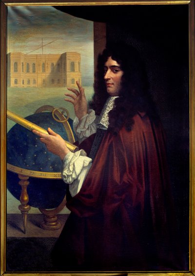 イタリア人天文学者ジャン・ドミニク・カッシーニ（1625-1712）の肖像（パリ天文台の前で）。フランス派の無名の絵画 作： French School