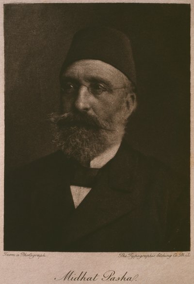ゲオルクモーリッツエバースのLEgypte（1837-98）、1881年（bw彫刻）のKhedive Tawfikの肖像 作： French School