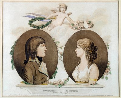 ナポレオン・ボナパルト（1769-1821）とジョセフィーヌ・ド・ボーアルネ（1763-1814）の肖像」1800年頃の匿名の水彩画。日 0,21x0,23 m Malmaison, musee du chateau 作： French School