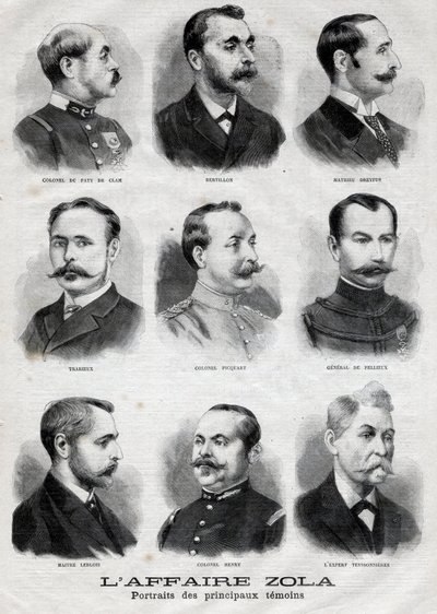 ドレフュス・ゾラ事件の主な証人の肖像画（『Le Petit Journal』2月27日付 作： French School
