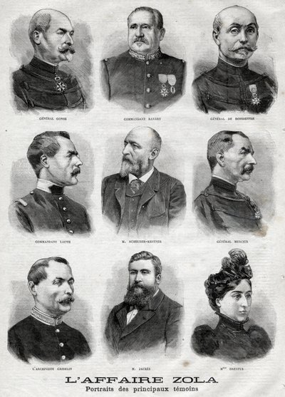 ドレフュス・ゾラ事件の主な証人の肖像画（『Le Petit Journal』2月27日付 作： French School