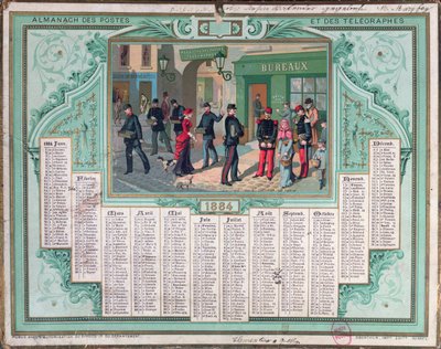 1884年の郵便局のカレンダー 作： French School