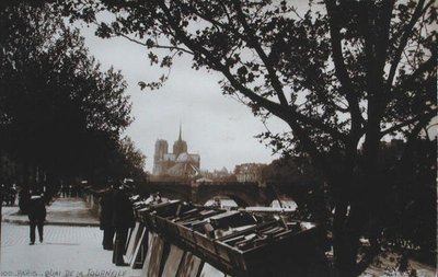 トゥルネル河畔のブーキニストたちを描いた絵葉書、パリ、1930-40年頃 作： French School