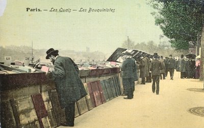 1914年以前のパリのセーヌ川の左岸に沿ったブーキニストを描いたポストカード（カラー写真） 作： French School