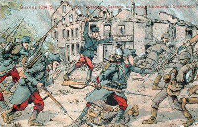 シャンプーを守るフランス歩兵を描いた絵葉書 作： French School