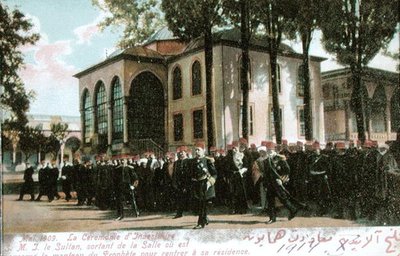 スルタン・メフメット5世（1844-1918）の任命式を描いた絵葉書 1909年5月（カラー写真） 作： French School
