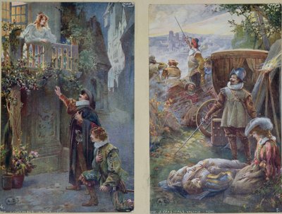 ロザンヌとシラノデベルジュラックとキリスト教の死を描いた絵葉書、1900年頃 作： French School