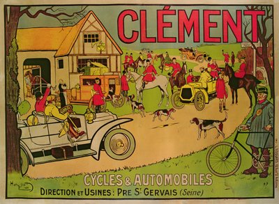 ポスター広告の自転車と自動車クレメント、プレサンジェルヴェ、1906 作： French School