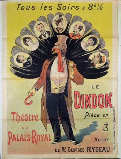 1896年、パレロワイヤル劇場でのジョルジュフェイドー（1862〜1921年）によるルディンドンの公演を宣伝するポスター 作： French School