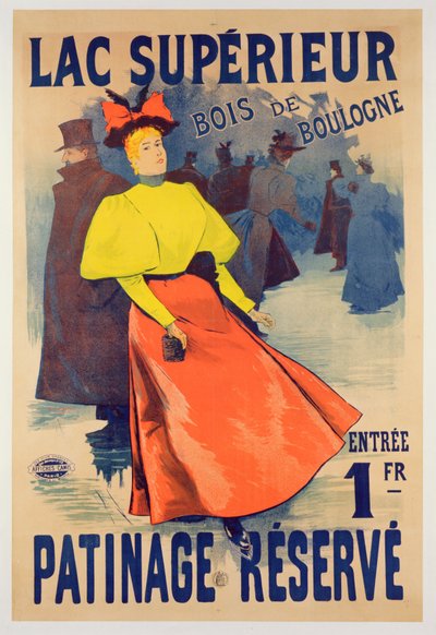 ブローニュの森のシュペリエル湖でスケートリンクを宣伝するポスター 作： French School