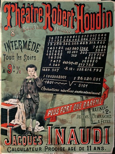 1878年パリのロベールフーディン劇場でのジャックイナウディ（1867-1939）の出演を宣伝するポスター 作： French School