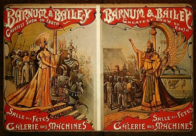 1900年頃、Galerie des Machinesで開催されたサーカス「Barnum and Bailey」の広告ポスター（カラーリトグラフ）。 作： French School