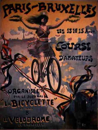 パリ・ブリュッセル間のアマチュア・サイクル・レースのポスター（カラーリトグラフ） 作： French School