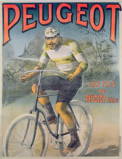 自転車プジョーの広告ポスター（カラー彫刻） 作： French School