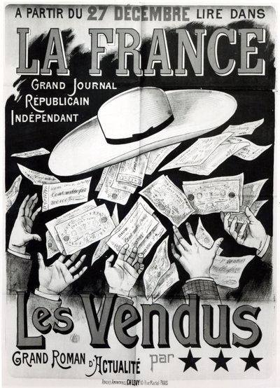 パナマ事件を扱った小説「レヴァンドゥス」の広告ポスターc。 1892-95 作： French School