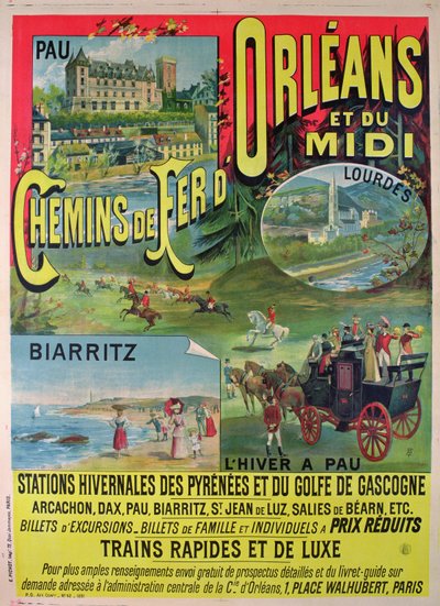 フランス、オルレアンとミディの鉄道を宣伝するポスター 作： French School