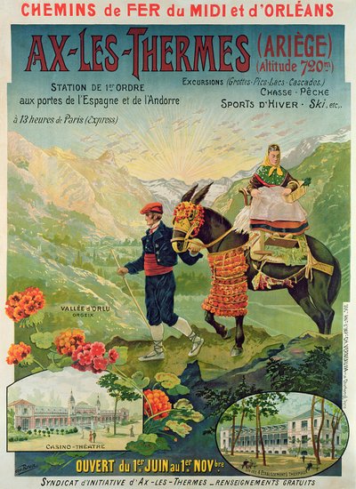 フランス、アックスレテルムのスキーリゾートの広告ポスター、1900年頃 作： French School