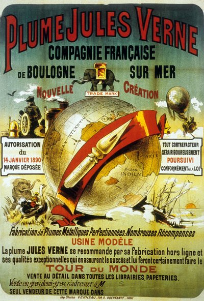 ジュール・ヴェルヌによるPLumeを宣伝するためのポスター（ポスター） 作： French School