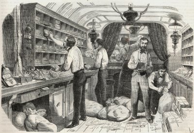 投稿: 救急隊員の部屋の内部 - Edmond Texier 1852年の「Tableau-de-Paris」に掲載されたエングレービング 作： French School