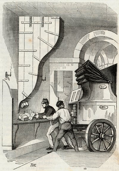 投稿内容：トランクのポストを積む - エドモンド・テクシエ1852年の「パリの絵」に描かれた版画 作： French School