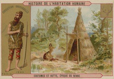 先史時代の衣装と小屋 作： French School