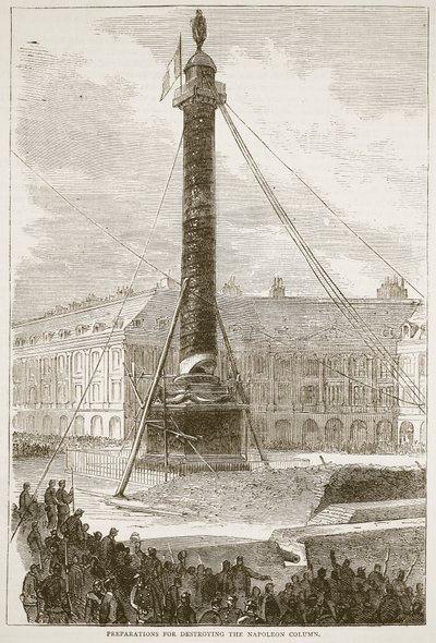 ナポレオンの柱を破壊するための準備、カッセルのフランスとドイツ間の戦争の歴史、1870年から1871年までの図解 作： French School