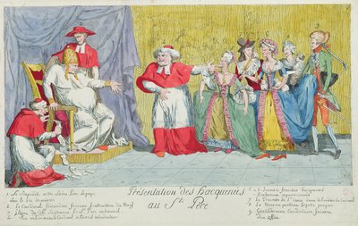 1791年4月17日、教皇へのアデレード（1732-1800）とヴィクトワールドフランス（1733-99）の導入の風刺漫画 作： French School