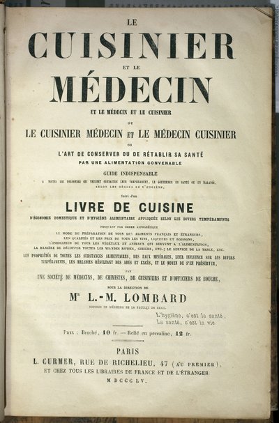 書籍「Le cuisinier et le medecin, l