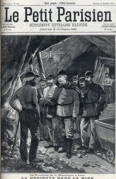 1898年12月、フランス共和国大統領フェリックス・フォールがレンズ鉱山を訪問。新聞「Le petit Parisien」の表紙。 作： French School