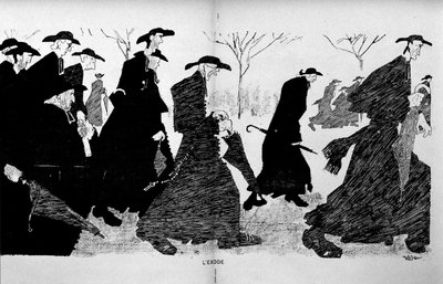 柱の中の司祭が逃げ出す（政教分離）-1906年12月29日の「The Witness」に掲載。 作： French School