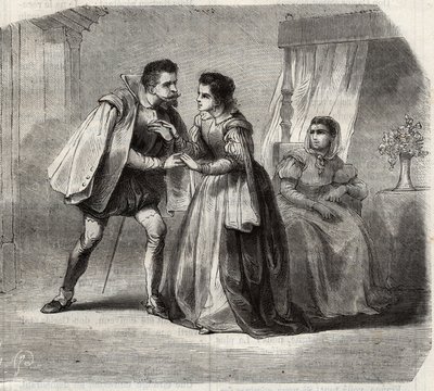 ドン・カルロス王子（1545-1568）と、エリザベート王妃（フランスのエリザベートまたはイザベル・ド・ヴァロワ）のブライドメイドであるメレス・ダランクール・エ・ド・リムーとの関係 作： French School