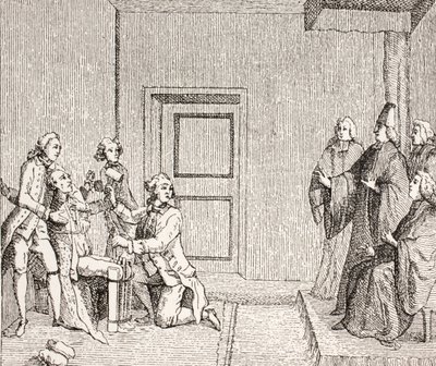 Brodequinによる拷問を受けた囚人、1875年 作： French School