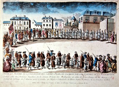 アルジェリアで身代金を支払って解放されたフランス人囚人のパリでの行列 作： French School